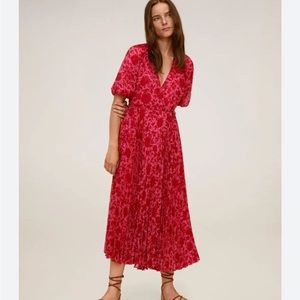 Mango wrap pleated floral midi dress